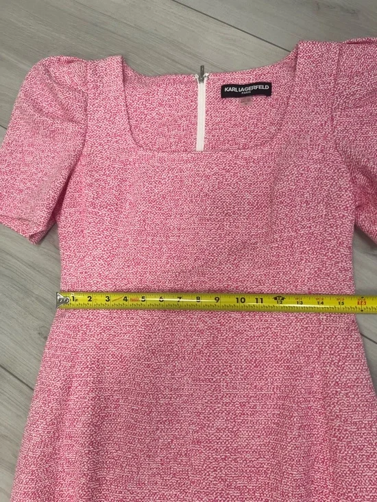 Karl Lagerfield Paris Tweed Puff-Sleeve Flounce Hem Dress Sz 10 Barbiecore - Picture 10 of 10